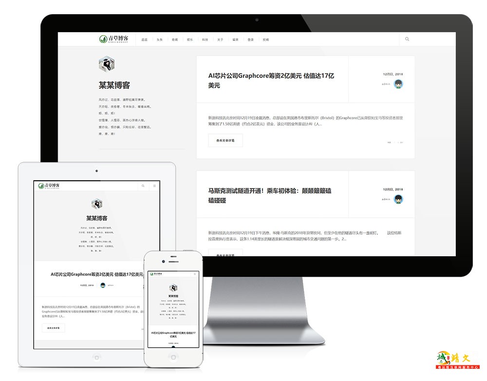 响应式极简个人博客自媒体类网站模板11847